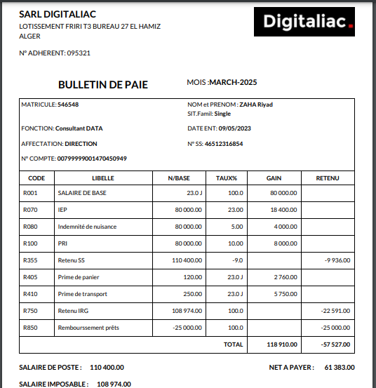 Bulletin de paie Algérie Odoo