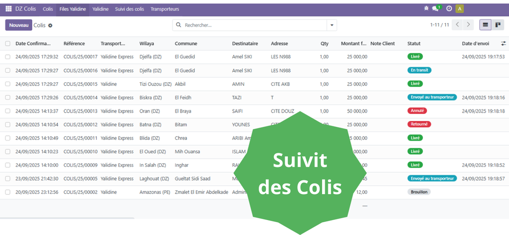 Odoo E-commerce Algérie Suivit des colis